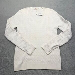 Monterey‎ Club 25J Womens Large Cream White DeBordieu Cable Knit V Neck Sweater